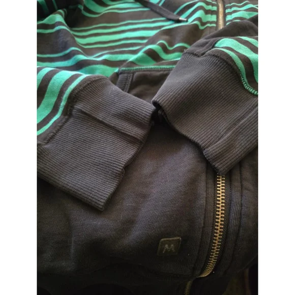 Super RARE 1990s Y2K Men's Mambo Black & Green Striped Full-Zip Hoodie EUC Sz L - Picture 4 of 12